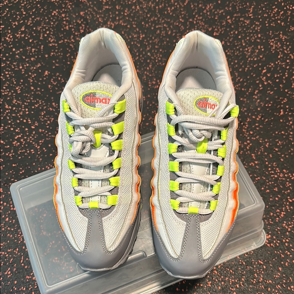 Nike Air Max 95 Gray Sneakers with Orange and Green Accents